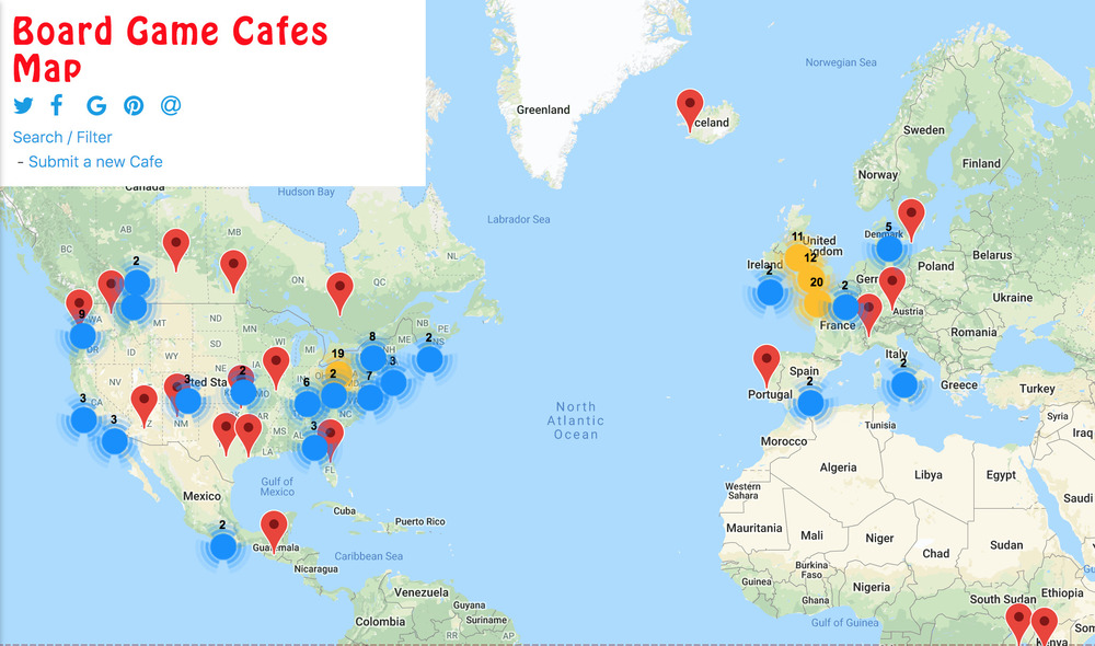 Board Game Cafe Map